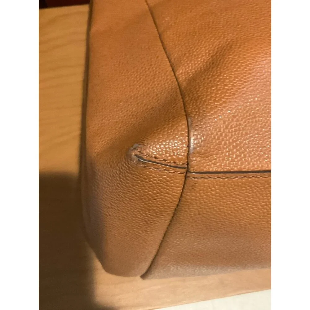 Henri Bendel Carlyle Satchel Pebbled Leather Carmel Handles & Crossbody Strap - Picture 11 of 14